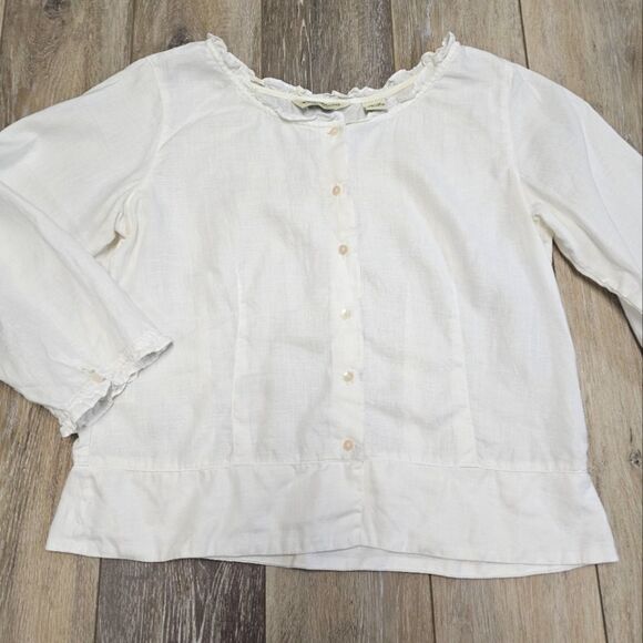 Eddie Bauer Vintage 100% Linen Peasant Blouse White Button Up Woman's Small - Picture 3 of 8
